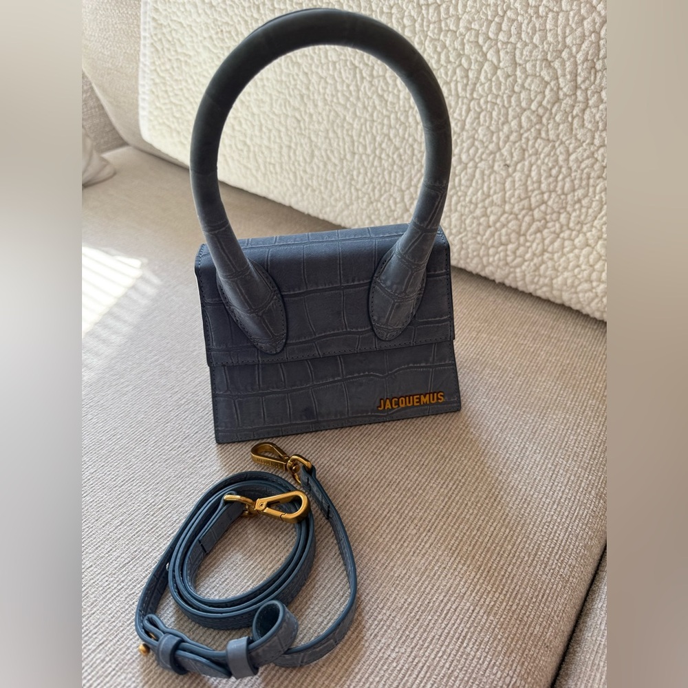 Jacquemus Dark Blue Croc-Embossed Mini Bag